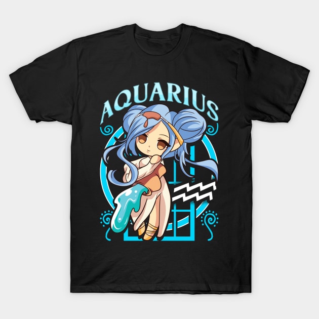 Aquarius Manga Kawaii Birthday Zodiac Sign T-Shirt by E